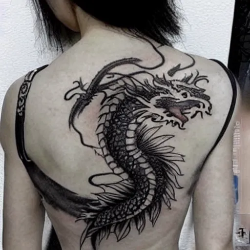 Prompt: The most beautiful dragon tattoo art ever made on the human body, high detail,