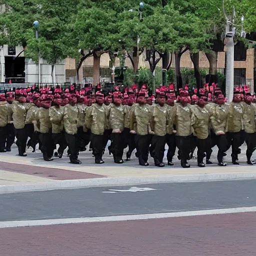 Prompt: army march in infinitia square in front of infinian de gowyernmentıa in government center during mother's day