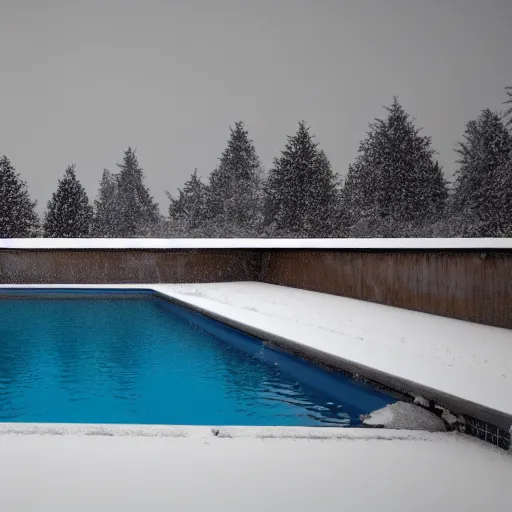 Prompt: lights are reflected on swimming pool covered with snow in the abandoned remote street in the moment of snow storm in the style of Mark Rothko. lights, dirty, front on, 8k 3D. Vray octane c4d redshift. Unreal engine