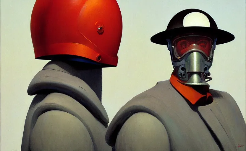 Image similar to Portrait of an engineer with helmet, very coherent, painted by Edward Hopper, Wayne Barlowe, painted by James Gilleard, airbrush, art by JamesJean