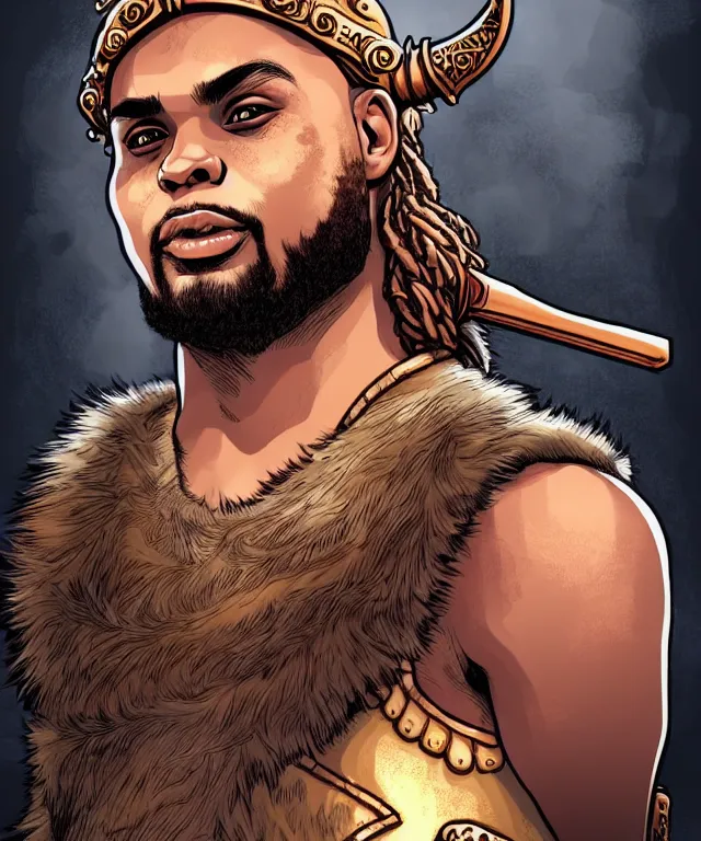 Image similar to fantasy comic style portrait of young charles barkley as a viking, digital illustration by ken taylor and sana takeda, hd, 4 k, intricate, highly detailed!!, character design, cover art, award winning