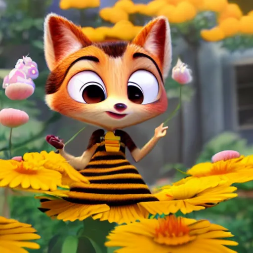 Prompt: lovely bee on a flower mini cute style, highly detailed, rendered, ray - tracing, cgi animated, 3 d demo reel avatar, style of maple story and zootopia, maple story,, soft shade, soft lighting