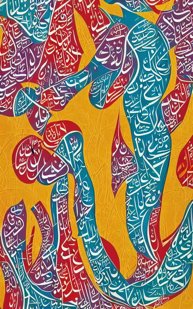 Image similar to colorful arabic caligraphic poster street art style by el seed, yazan halwani,