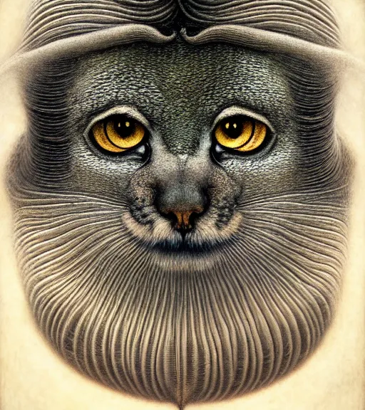 Prompt: detailed realistic beautiful manul portrait by jean delville, gustave dore, iris van herpen and marco mazzoni, art forms of nature by ernst haeckel, art nouveau, symbolist, visionary, gothic, neo - gothic, pre - raphaelite, fractal lace, intricate alien botanicals, ai biodiversity, surreality, hyperdetailed ultrasharp octane render