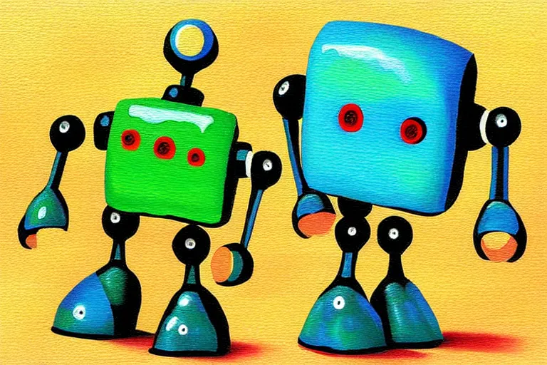 Image similar to a cute little robots painting by buckerminster fuler