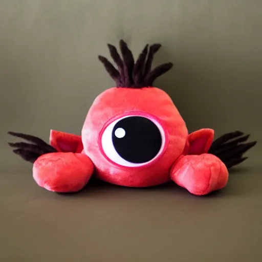 Image similar to adorable strawberry creature with multiple eyes plush toy