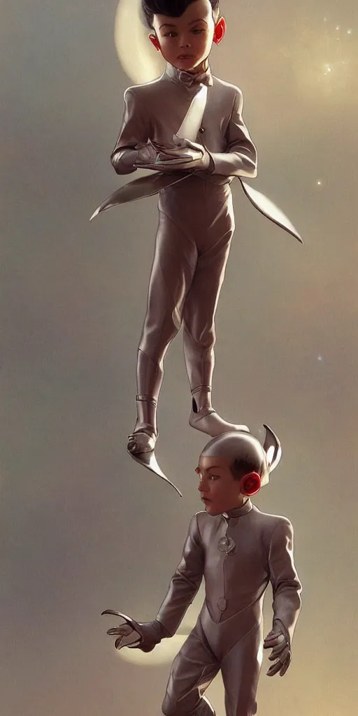 Prompt: a single astroboy dressed with a suit made out of metal, intricate, elegant, highly detailed, digital painting, artstation, concept art, smooth, sharp focus, illustration, art by artgerm and greg rutkowski and alphonse mucha and william - adolphe bouguereau