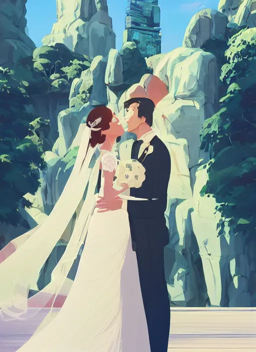 Prompt: a bride and groom on their wedding day. clean cel shaded vector art. shutterstock. behance hd by lois van baarle, artgerm, helen huang, by makoto shinkai and ilya kuvshinov, rossdraws, illustration, art by ilya kuvshinov