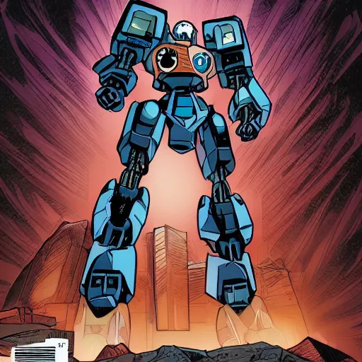 Image similar to comic cover of a perfect warrior mecha, comic style