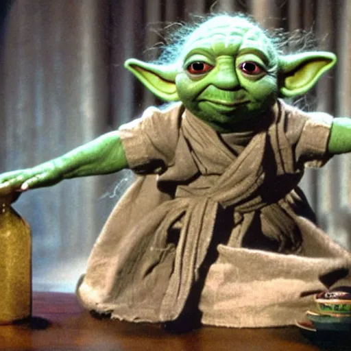 Prompt: yoda in the muppet show