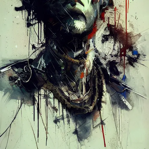 Prompt: cybernetic hunter, cyberpunk, wires, skulls, machines by emil melmoth zdzislaw belsinki craig mullins yoji shinkawa realistic render ominous detailed photo atmospheric by jeremy mann francis bacon and agnes cecile ink drips paint smears digital glitches glitchart