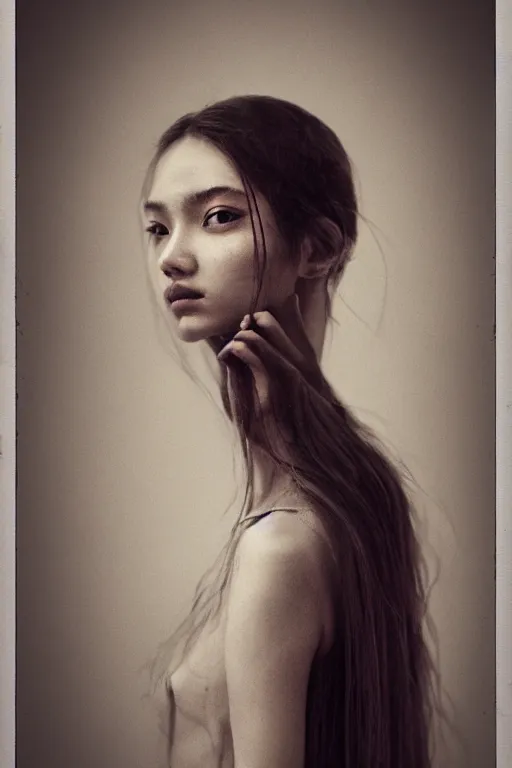 Prompt: a stunning intricate sketch of a oriental girl, epic character composition, by alessio albi, nina masic, soft focus, vertical portrait, natural lighting, f 2, 5 0 mm, classic chrome, film grain, cinematic lighting