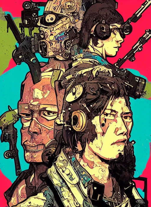 Prompt: cyberpunk mercenary portrait illustration, pop art, splash painting, art by geof darrow, ashley wood, alphonse mucha, makoto shinkai