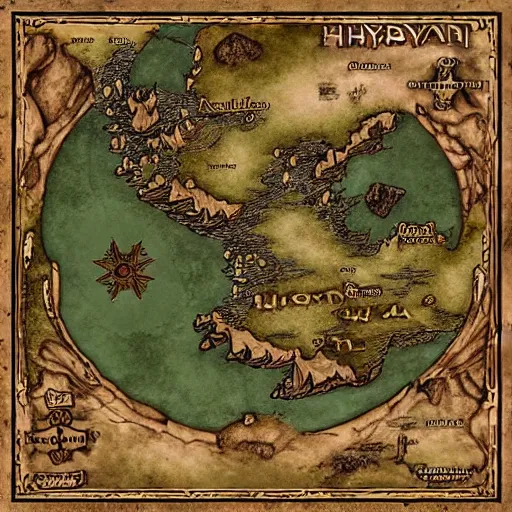 Image similar to map of hyborian world in heroic fantasy style