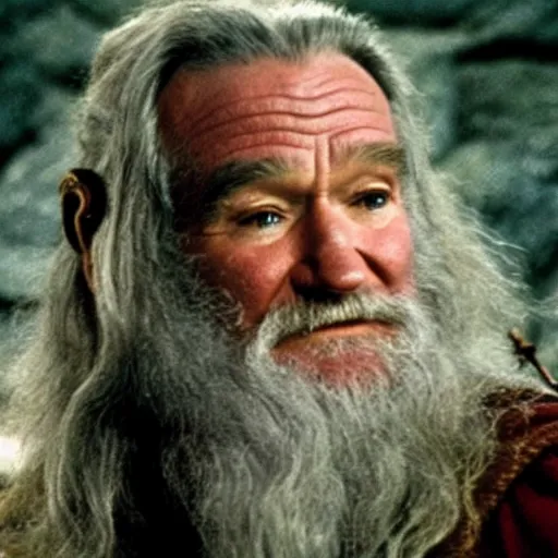 Image similar to Robin Williams playing Gandalf in Lord-of-the-Rings, screenshot