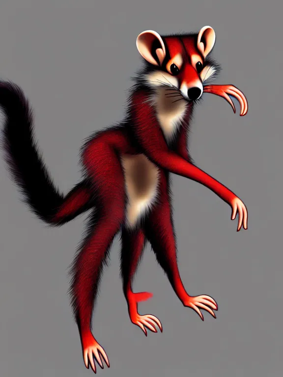 Image similar to furry - male - red - black - weasel - chaos theorist - fursona, photorealistic, trending on weasyl