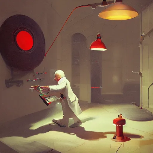 Prompt: the mad scientist at his lab, artwork by Sergey Kolesov