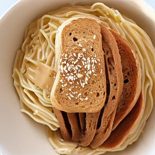 Prompt: ps 1 box indome noodles on peanut butter toast
