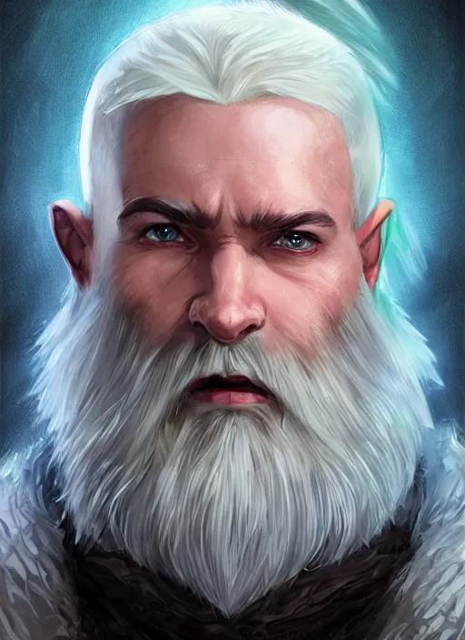 Image similar to man with short white hair and white circle beard, dndbeyond, bright, colourful, realistic, dnd character portrait, full body, pathfinder, pinterest, art by ralph horsley, dnd, rpg, lotr game design fanart by concept art, behance hd, artstation, deviantart, hdr render in unreal engine 5