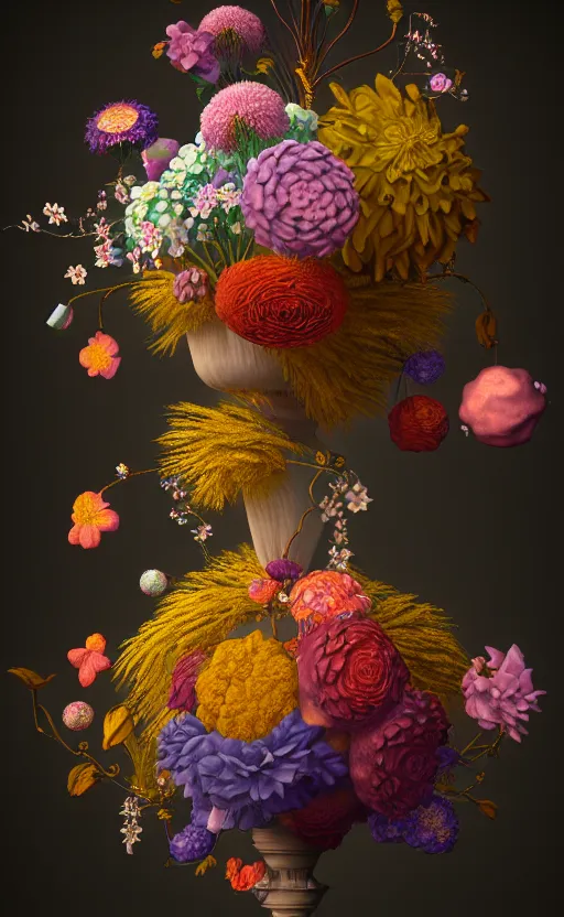 Prompt: still life of fantasy flowers, magical, surreal, centered, complex 3 d render, ultra detailed, intricate, realistic, textured, 1 0 0 mm lens, refined, high definition, photo realism, rembrandt lighting, more detailed, ethereal,
