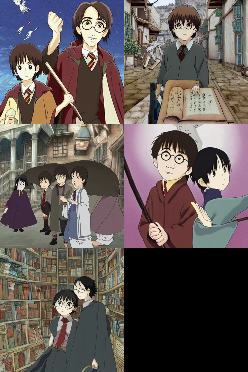 Prompt: Harry Potter in the Spirited Away, classical anime by Hayao Miyazaki