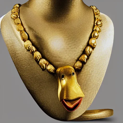 Image similar to a king duck wearing gold crown and gold necklace, ultra realistic, 4k