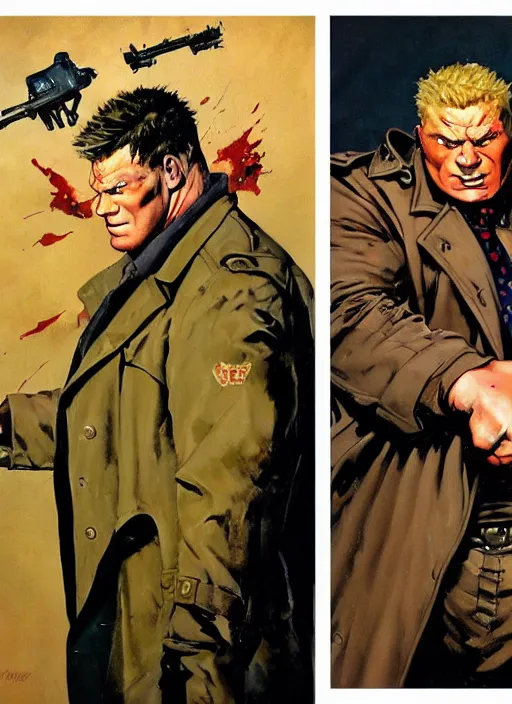 Prompt: full body and head portrait of brock lesnar as a mutant villain wearing a trench coat, painted by norman rockwell and phil hale and greg staples and tom lovell and frank schoonover and jack kirby