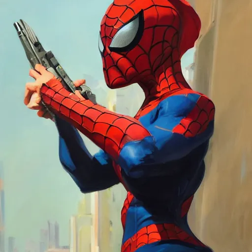 Prompt: greg manchess portrait painting of partially armored female spiderman as overwatch character, medium shot, asymmetrical, profile picture, organic painting, sunny day, matte painting, bold shapes, hard edges, street art, trending on artstation, by huang guangjian, gil elvgren, ruan jia, greg rutkowski, gaston bussiere