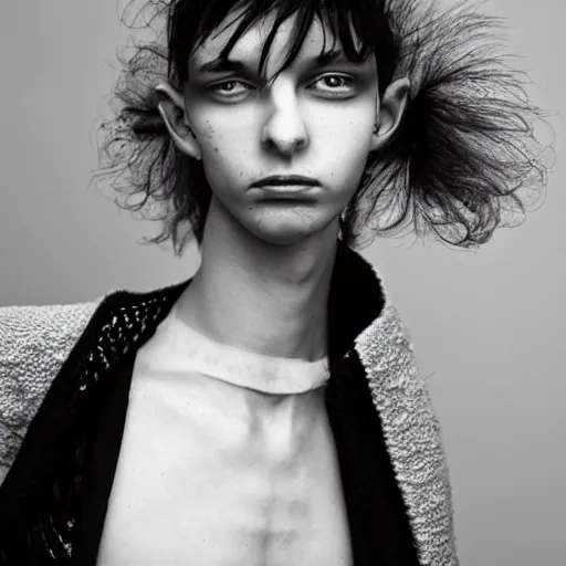 Image similar to a very beautiful genderless person, fashion photography, amazing details