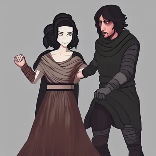 Image similar to rey and kylo ren holding hands, pixiv illustration, digital art