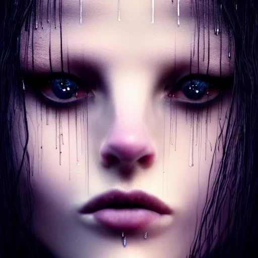 Image similar to photographic portrait of a stunningly beautiful gothic female tears in her eyes in soft dreamy light at sunset, contemporary fashion shoot, by edward robert hughes, annie leibovitz and steve mccurry, david lazar, jimmy nelsson, breathtaking, 8 k resolution, extremely detailed, beautiful, establishing shot, artistic, hyperrealistic, beautiful face, octane render