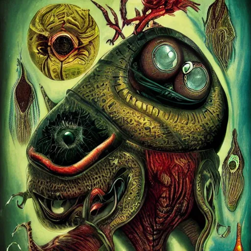 Image similar to science collection of strange animals, guillermo del toro, science fiction, rich colors