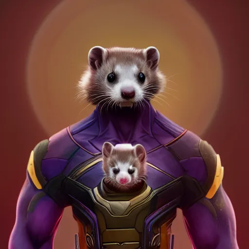 Image similar to a anthropomorphic ferret is thanos, hyperdetailed, artstation, cgsociety, 8 k