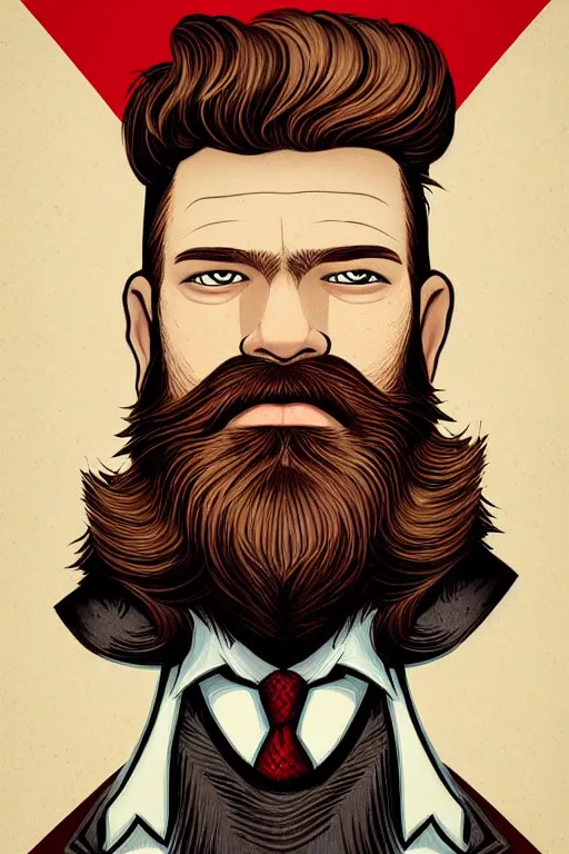 Image similar to an illustration of a portrait of a respectable dignified 3 0 ish pentecostal preacher with kind eyes and red beard and hair in the style of art - deco artwork art by kyle ferrin and loish!, digital art, highly detailed, intricate, sharp focus, trending on artstation hq, deviantart, 4 k uhd image