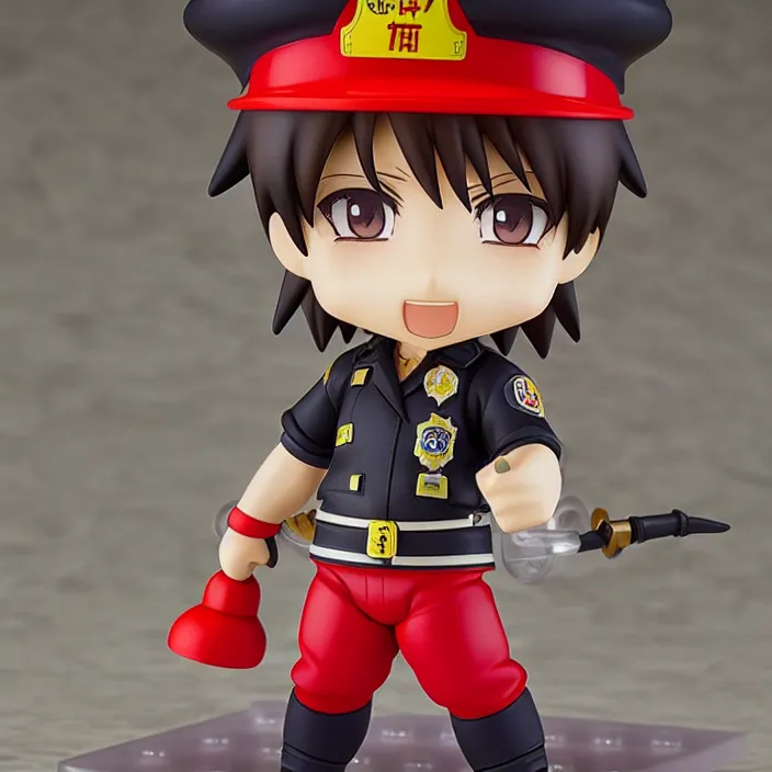 Image similar to an anime nendoroid of the fireman, figurine, detailed product photo