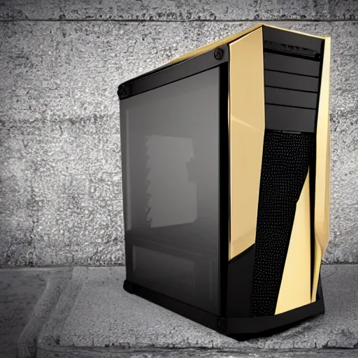 Image similar to a beautiful photo of a golden PC case, ultra realistic details, 8k