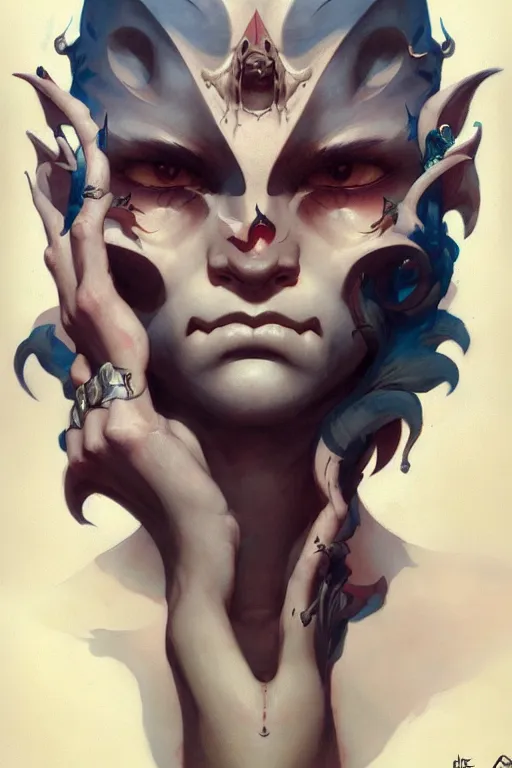 Prompt: facial tattoo design by peter mohrbacher and craig mullins and hiroshi yoshida and james jean and frank frazetta and michael whelan and andreas rocha