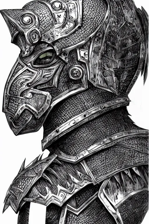 Prompt: armoured warrior human figure monster, symmetrical, highly detailed, digital art, crow themed armour, sharp focus, trending on art station, kentaro miura manga art style