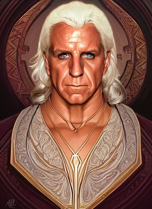 Prompt: symmetry!! portrait of ric flair, dnd, intricate, elegant, highly detailed, digital painting, artstation, concept art, smooth, sharp focus, illustration, art by artgerm and greg rutkowski and alphonse mucha