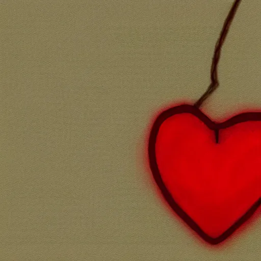 Prompt: a glowing simple red heart bound by strings in the darkness, digital art, painting