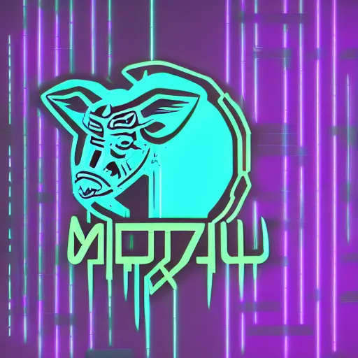 Image similar to stylized cyberpunk minotaur logo, cyan