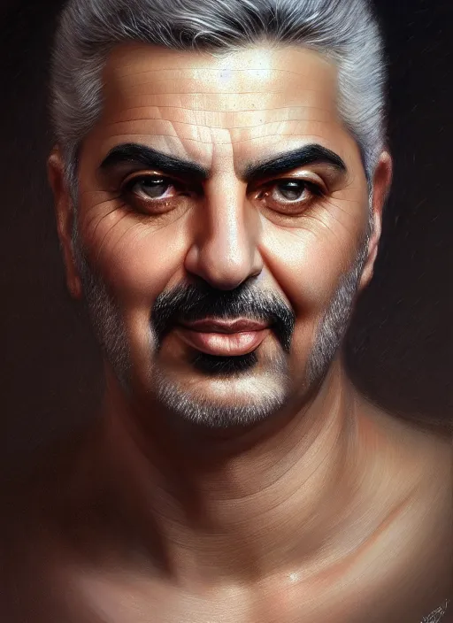 Prompt: closeup portrait shot of rafic hariri, intricate, elegant, highly detailed, centered, digital painting, artstation, concept art, smooth, sharp focus, illustration, artgerm, tomasz alen kopera, peter mohrbacher, donato giancola, joseph christian leyendecker, wlop, boris vallejo