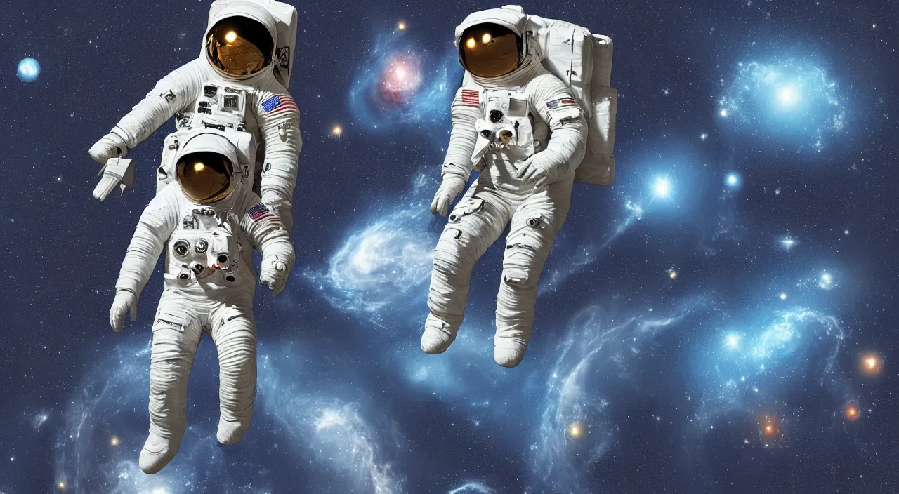 Image similar to digital art, astronaut in deep space, full body