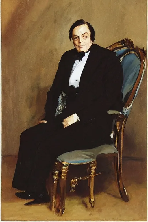 Prompt: “portrait of Barry Humphries, dressed in beautifully tailored clothes, seated, by John Singer Sargent”