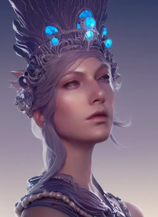 Image similar to sea queen, mysterious, lunar, gentle, highly detailed, digital painting, artstation, concept art, smooth, clear focus, illustration, unreal engine 5, 8 k, works by ross tran, greg rutkowski and edgar maxence