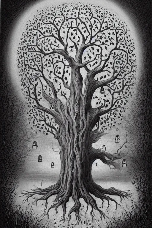 Image similar to the tree of life is dying, an ultrafine detailed painting by mark ryden, trending on deviantart, pop surrealism, whimsical, lowbrow, grotesque