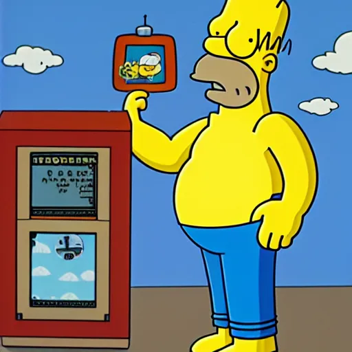 Prompt: homer Simpson try a time machine