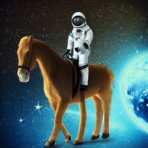 Image similar to “ an dappled horse riding a horse in astronaut suit above venus cloud ”