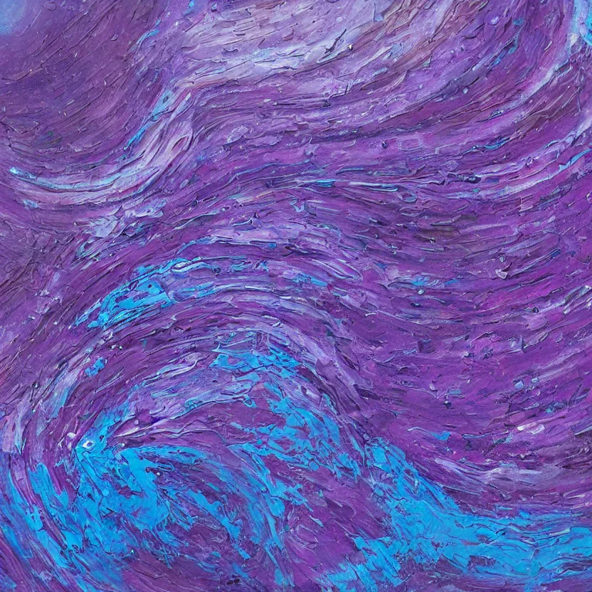 Prompt: abstract multiple layers of purple and blue shades paint dripping and running in a circular pattern in the rough form of a head, oil on canvas, detailed