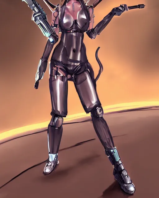 Image similar to sci fi humanoid catgirl with horns instead of ears holding a laser rifle, futuristic, photorealistic concept art